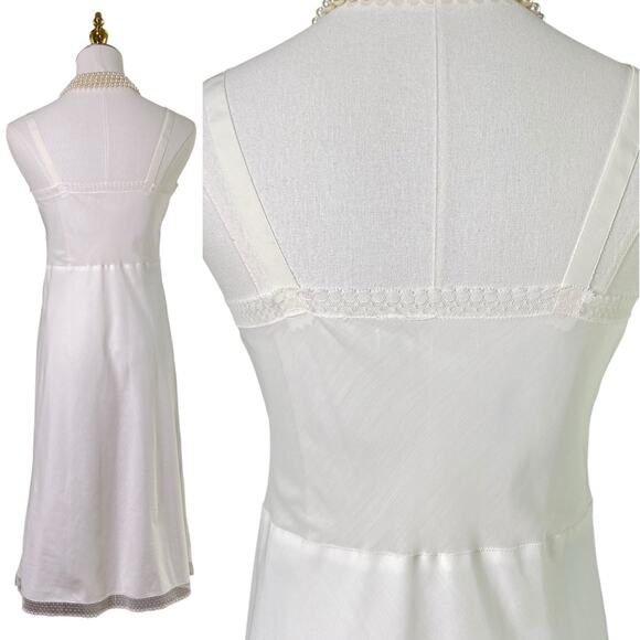 Vintage 50s Grandma White Bias-Cut Embroidered Lacy Full Slip Dress Size M - Picture 11 of 15
